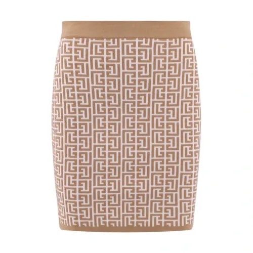 Balmain , Beige Knitted Pencil Skirt Ss23 ,Beige female, Sizes: