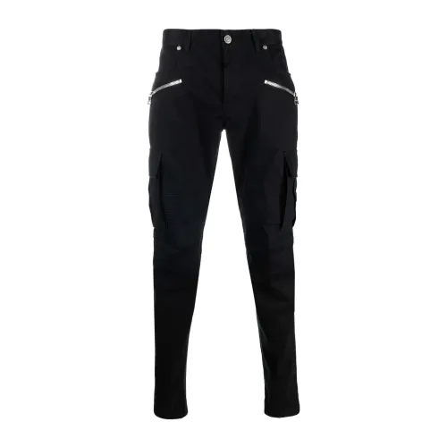 Balmain , Black Cargo Pants with Button Closures and Multiple Pockets ,Black male, Sizes:
