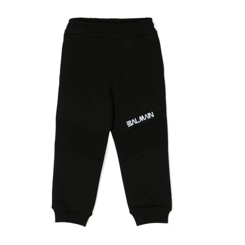 Balmain , Black Cotton Sweatpants with Logo Print ,Black male, Sizes: