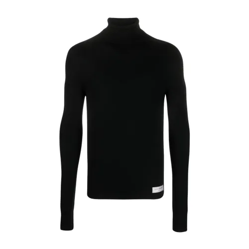 Balmain , Black High-Neck Merino-Wool Sweater ,Black male, Sizes: