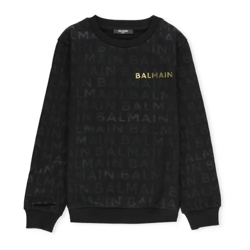 Balmain , Black Junior Cotton Sweatshirt with Logo ,Black male, Sizes: