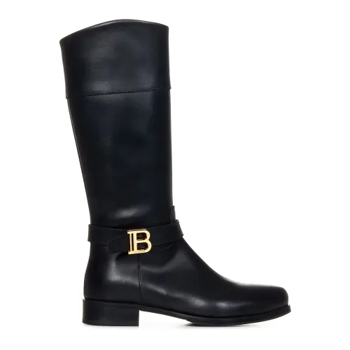 Balmain , Black Leather Ankle Boots for Girls ,Black female, Sizes: