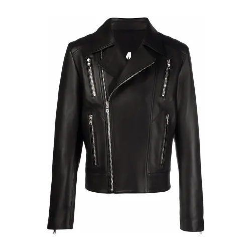 Balmain , Black Leather Biker Jacket ,Black male, Sizes: