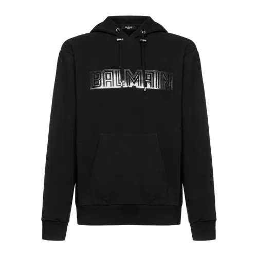 Balmain , Black Logo Hooded Sweatshirt ,Black male, Sizes: