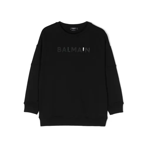 Balmain , Black Logo Print Sweater for Kids ,Black female, Sizes: