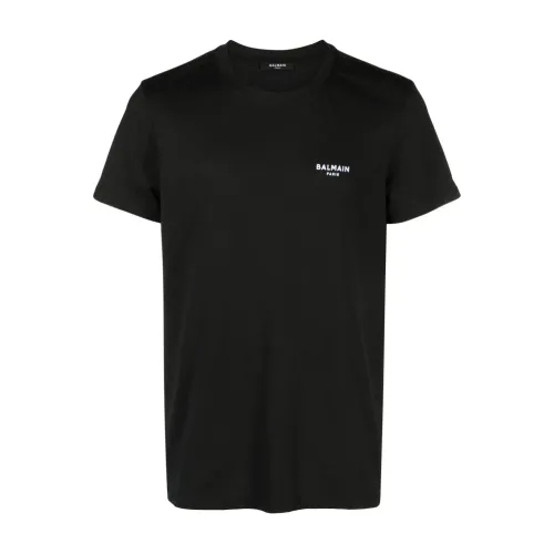 Balmain , Black Logo T-shirt with Crew Neck ,Black male, Sizes: