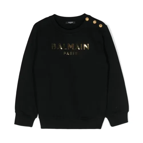 Balmain , Black Sweatshirt Girls Fashion Ss24 ,Black female, Sizes: