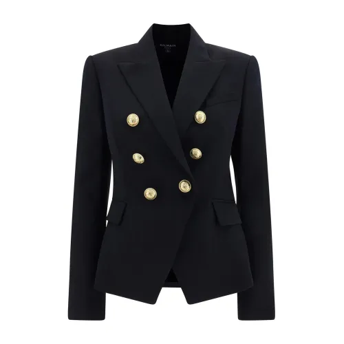 Balmain , Black Wool Blazer with Gold Buttons ,Black female, Sizes: