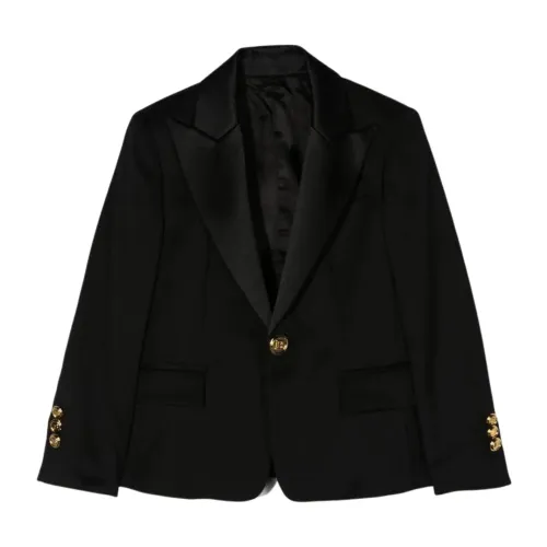 Balmain , Black Wool Jacket with Gold Embossed Buttons ,Black female, Sizes: