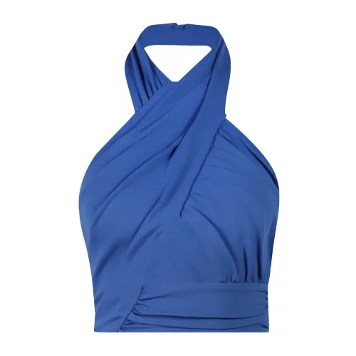 Balmain , Blue Crop Fit Top with Cut-Out Detail ,Blue female, Sizes: