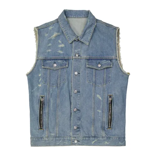 Balmain , Blue Denim Vest Jacket for Men ,Blue male, Sizes: