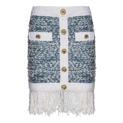 Balmain , Blue High Waist Skirt with Golden Metal Zip ,Blue female, Sizes:
