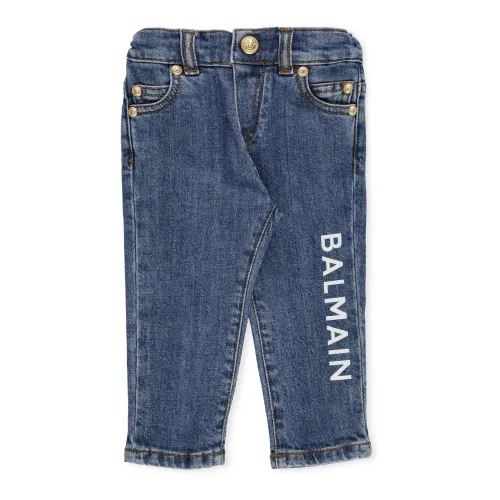 Balmain , Blue Junior Cotton Jeans with Metal Studs ,Blue male, Sizes: