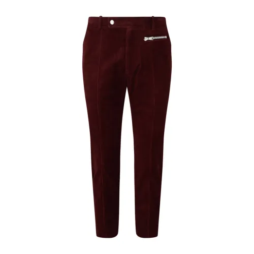 Balmain , Bordeaux Red Cotton Suede Cropped Trousers ,Red male, Sizes: