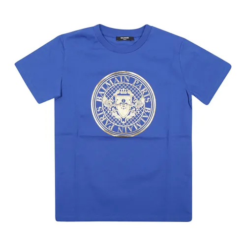 Balmain , Boy's Clothing T-Shirts & Polos Blue Aw22 ,Blue male, Sizes: