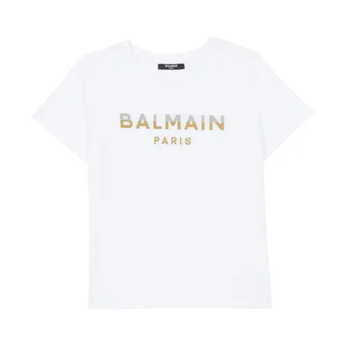 Balmain , Boys Clothing T-Shirts Polos White Ss24 ,White male, Sizes:
