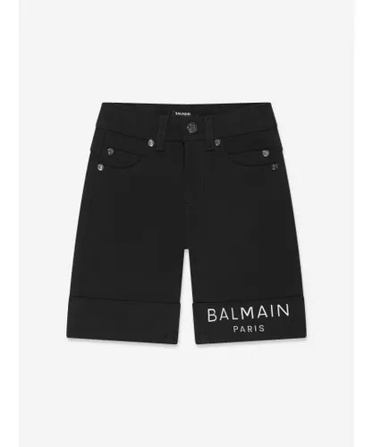 Balmain Boys Logo Print Denim Shorts Black