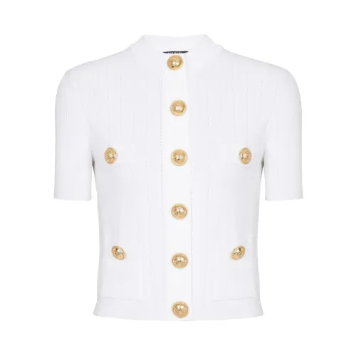 Balmain , Buttoned Knitted Cardigan ,White female, Sizes: