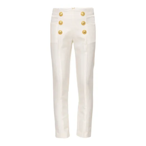 Balmain , Classic High-Waisted White Pants ,White female, Sizes: