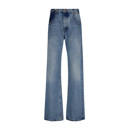 Balmain , Contrast-Pocket Wide-Leg Jeans ,Blue female, Sizes: