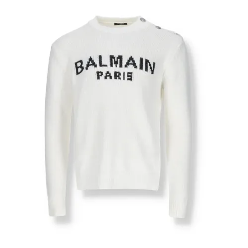 Balmain , Cotton Logo Sweater ,White male, Sizes: