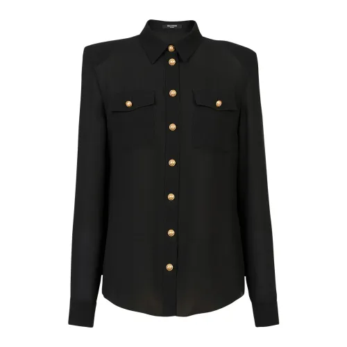 Balmain , Crepe shirt with golden buttons ,Black female, Sizes: