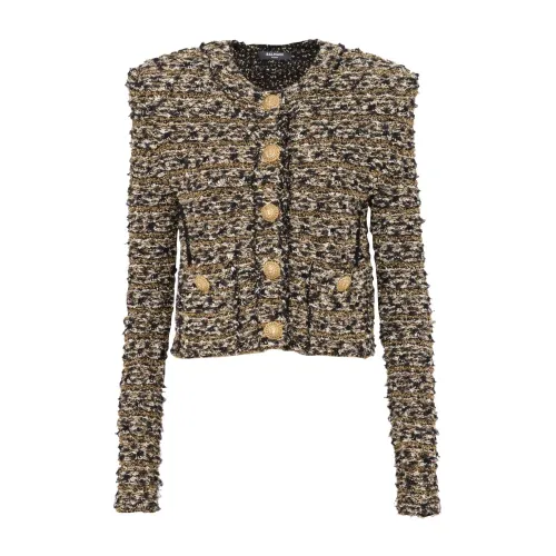 Balmain , Cropped lurex tweed jacket ,Black female, Sizes: