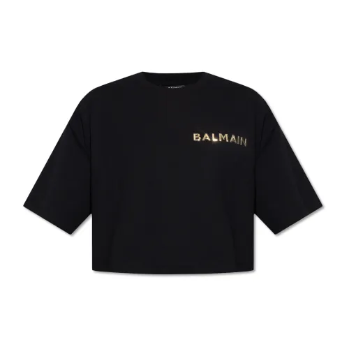 Balmain , Cropped oversize T-shirt ,Black female, Sizes: