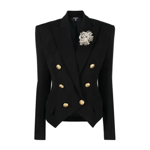 Balmain , Crystal-Embellished Brooch Blazer ,Black female, Sizes: