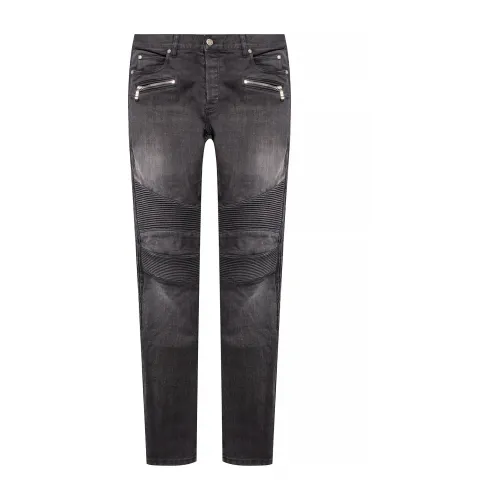 Balmain , Dark Grey Biker Jeans ,Gray male, Sizes: