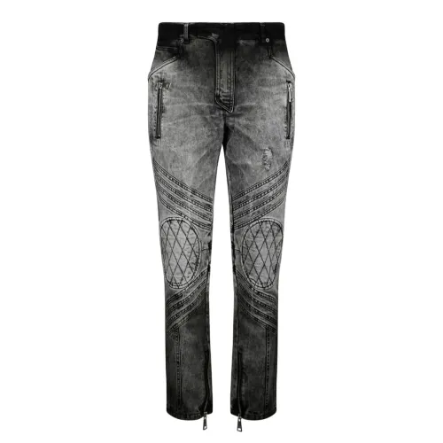 Balmain , Dark Grey Biker Jeans with Cut Out Details ,Gray male, Sizes: