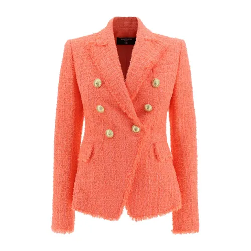 Balmain , Double-Breasted Blazer with Button Closure ,Orange female, Sizes: