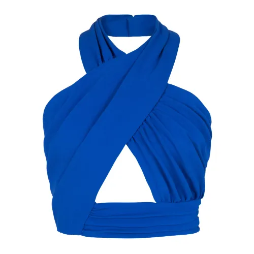 Balmain , Draped jersey crop top ,Blue female, Sizes:
