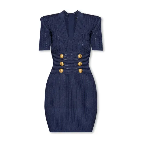 Balmain , Dress with decorative buttons ,Blue female, Sizes: