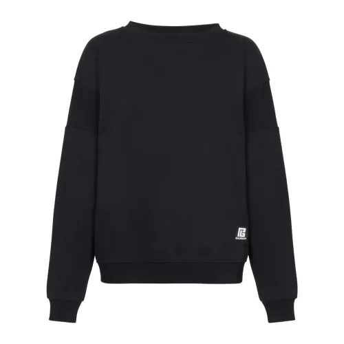 Balmain , Eco-designed cotton sweatshirt with logo print ,Black male, Sizes: