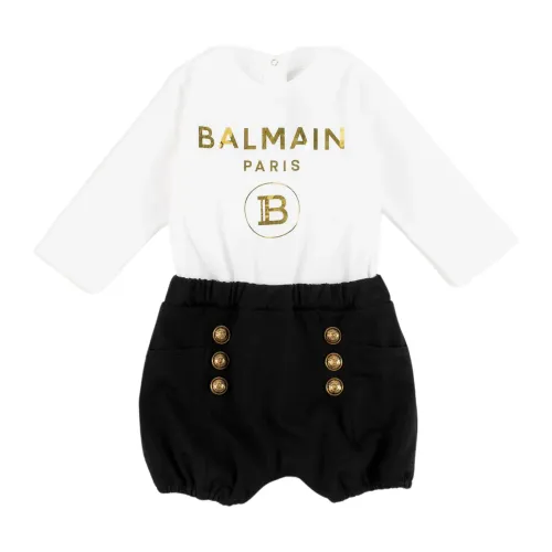 Balmain , Elegant Straw Jumpsuit with Long Sleeves and Ribbed Cuffs ,White female, Sizes:
