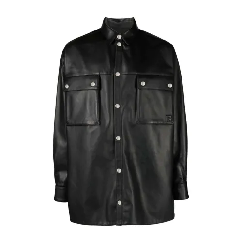 Balmain , Embossed Logo Leather Shirt ,Black male, Sizes: