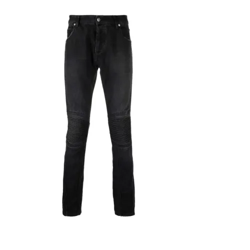 Balmain , Embroidered Logo Denim Jeans ,Black male, Sizes: