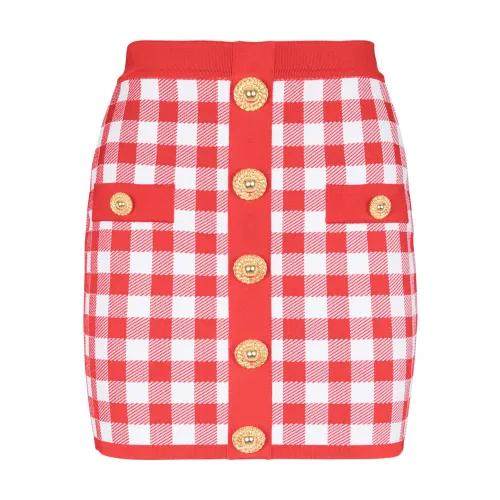 Balmain , Fine-knit gingham skirt ,Red female, Sizes: