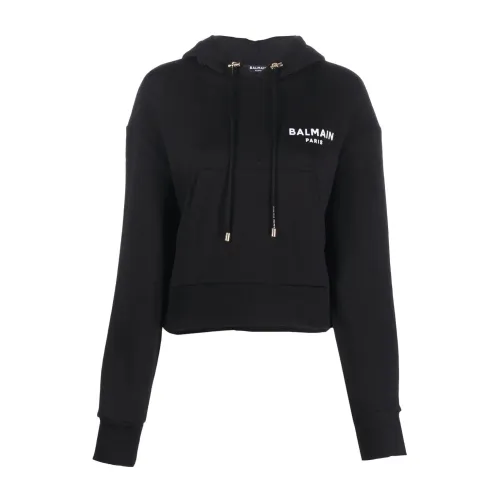 Balmain , Flocked balmain detail hoodie ,Black female, Sizes: