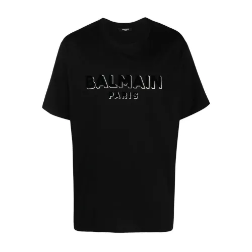 Balmain , Flocked Metallic T-Shirt ,Black male, Sizes: