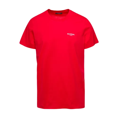 Balmain , Flocked T-shirt ,Red male, Sizes: