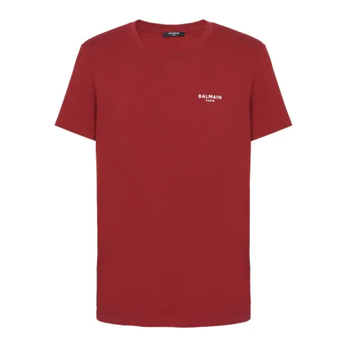 Balmain , Flocked T-shirt ,Red male, Sizes: