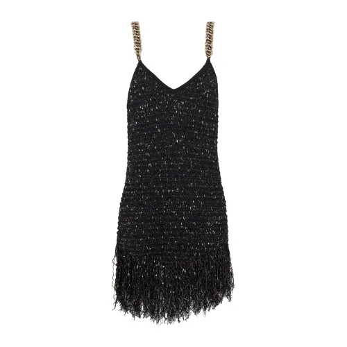Balmain , Fringed lurex tweed dress ,Black female, Sizes: