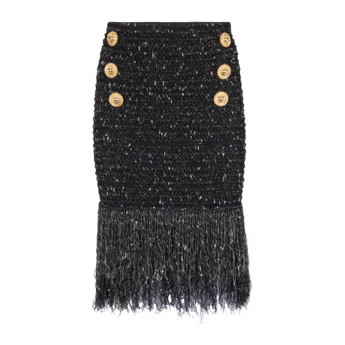 Balmain , Fringed lurex tweed skirt ,Black female, Sizes: