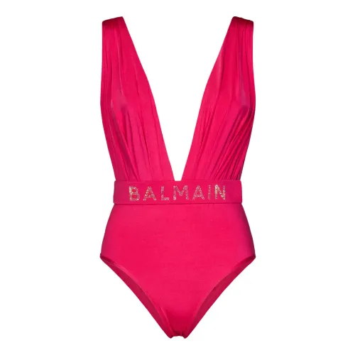 Balmain , Fuchsia Deep V-neckline High Waist Clothing ,Pink female, Sizes:
