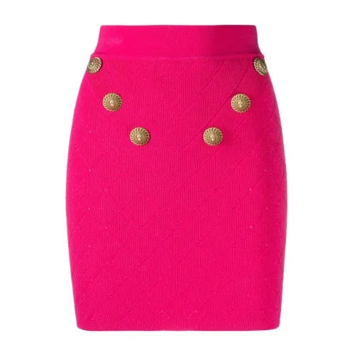 Balmain , Fuchsia Ribbed Knit Skirt ,Pink female, Sizes: