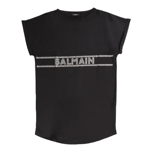 Balmain , Girl Dress Black Cotton Regular Fit ,Black female, Sizes: