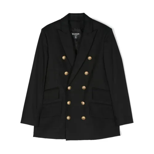 Balmain , Girl's Clothing Jackets Black Ss24 ,Black female, Sizes: