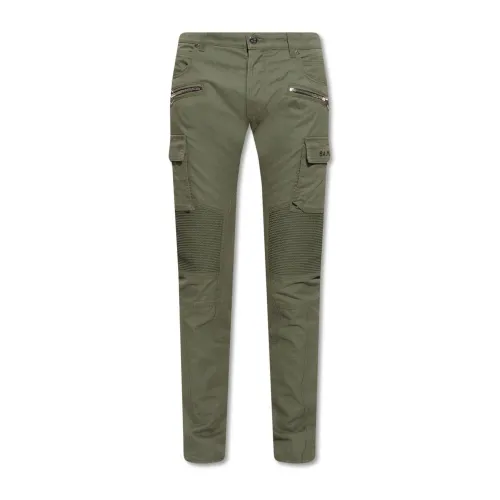 Balmain , Green Cotton Trousers with Logo Print ,Green male, Sizes: